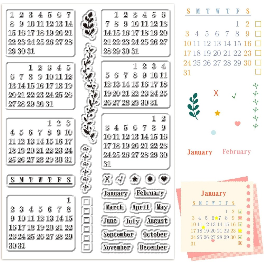 Rubber Date Stamp - أوراق طوابع واضحة للتقويم، قابلة لإعادة