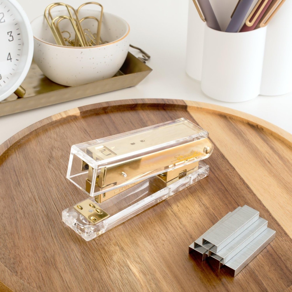 دباسة أكريليك شفافة ذهبية مدمج - مراجعة Stapler Half Strip وسعره